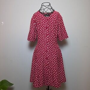 Two Roads Floral Print Button Front Short Sleeve Tie Back Burgundy Dress Size 13